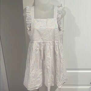 CrewCuts (14) Striped White Kids Dress with Ruffle Sleeves